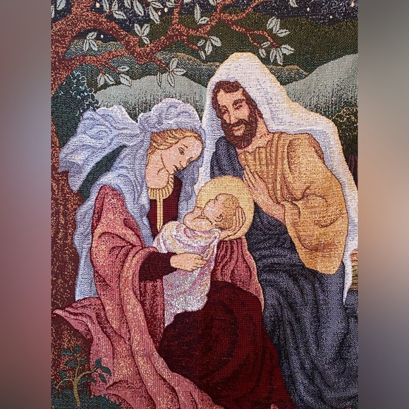 Handmade Baby Jesus Mary Joseph Tapestry Throw Blanket - Picture 3 of 6
